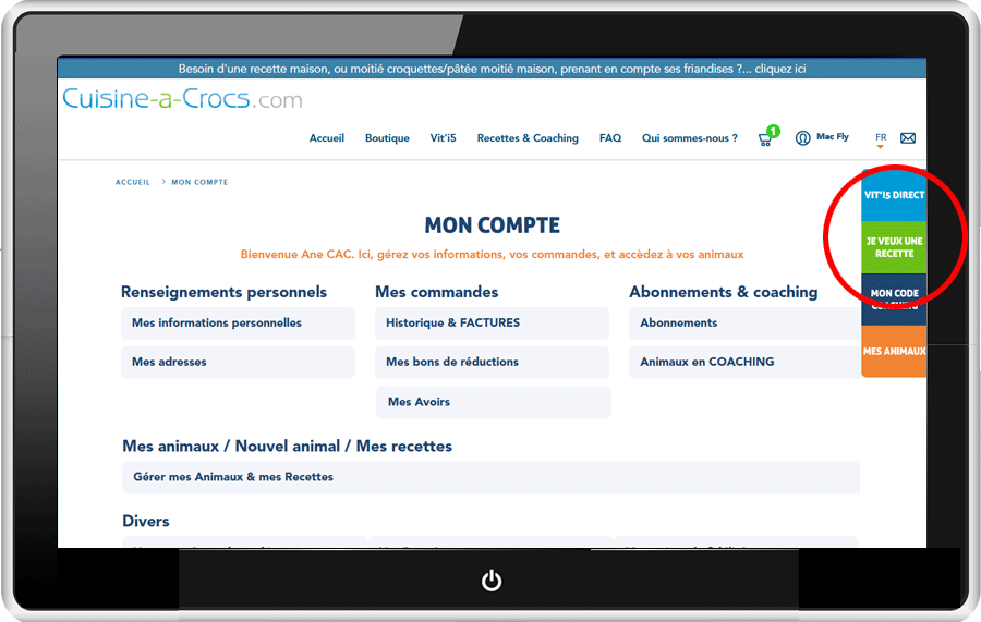 Mon compte partiuclier - je veux une recette - ordi